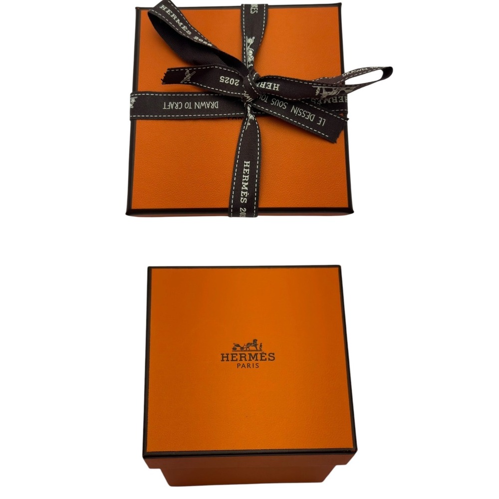 Hermes Orange Square Gift Box 3.25x3.25x2.25 With 2025 Logo Ribbon Luxury Decor